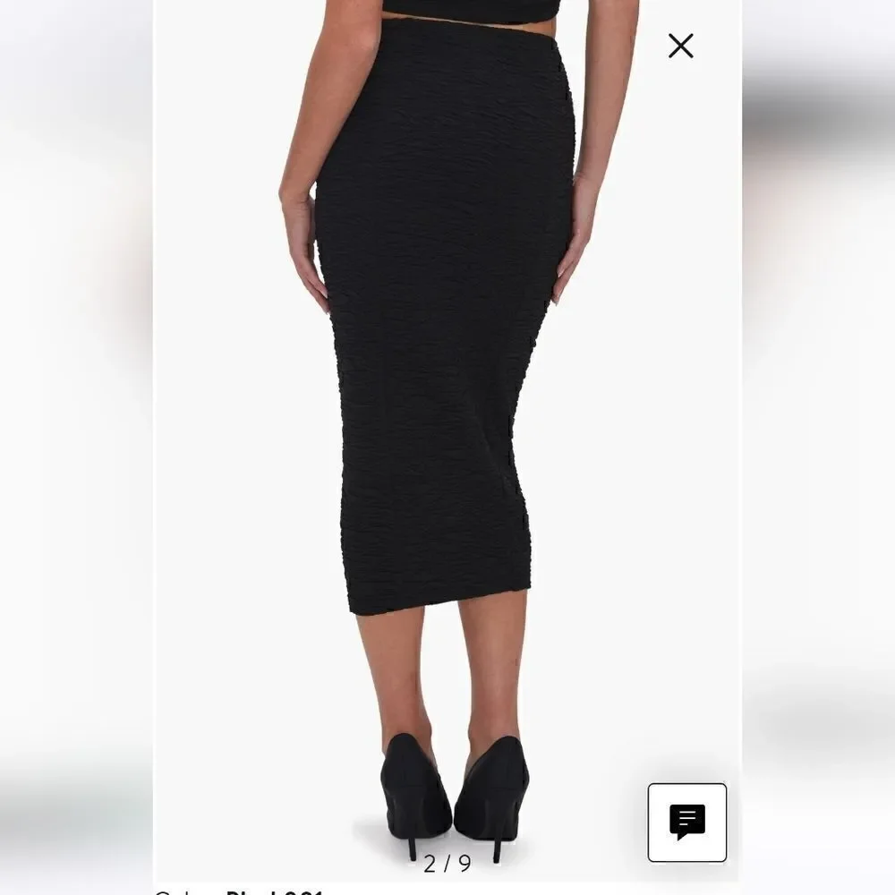 Good American Scrunchie Midi Skirt Textured Black Size Small